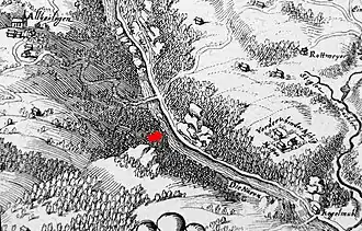 Naarntal mit Falkenstein (Pfeil). 1654