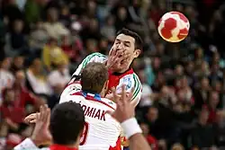 Ferenc Ilyés geblockt vom Polen Artur Siódmiak (8.&nbsp;Januar 2010)