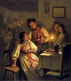 In einer Dachauer Wirtsstube, Öl auf Leinwand, 1855