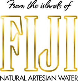 Schriftsatz des Etiketts: From the Islands of Fiji natural atesian water