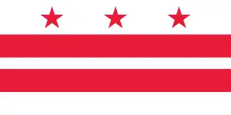 Flagge des Districts of Columbia zeigt drei rote Sterne auf weißem Grund