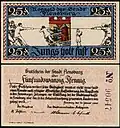 25-Pfennig-Notgeldschein der Stadt Flensburg: Tauziehen um Schleswig, links die deutsche Seite, rechts die dänische