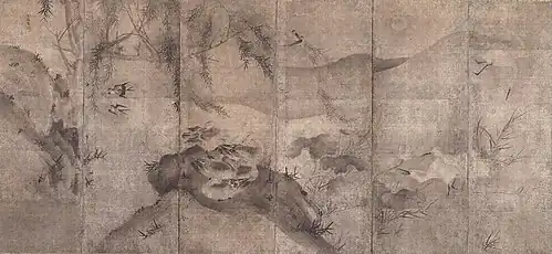 „Blumen und Vögel“ linker Stellschirm[1]