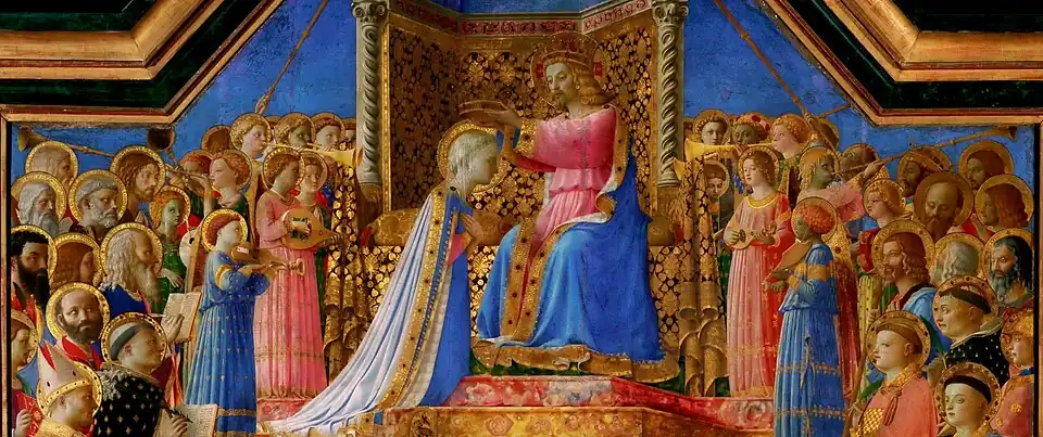 Fra Angelico: Marienkrönung, 1430–1435 (Detail mit Engeln und Heiligen), Louvre