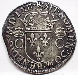 Teston für Karl IX. (Frankreich), Wertseite