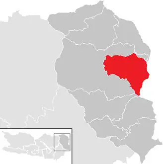 Lage der Gemeinde Frantschach-St. Gertraud im Bezirk Wolfsberg (anklickbare Karte)
