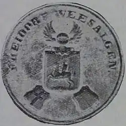 Siegel des Freidorfes Viesalgciems (Weesalgen) mit Wappen und Ordenskreuz (spiegelverkehrt)[50]