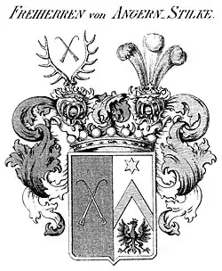 Gemehrtes Wappen derer von Angern-Stilcke mit Freiherrn-Krone