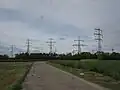 Freileitungstrassen unmittelbar nördlich des Umspannwerkes