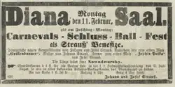 Annonce der Familie Strauss für das "Carnevals-Schluss-Ball-Fest" 1861