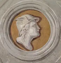 Hermes, äußeres Götterporträt aus dem „Spiegel“ des Deckenfreskos Der Olymp, Antonio Marini, 1820