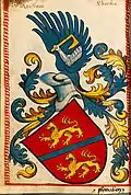 Wappen der Freiherren Knabenau, Nebenlinie der Grafen von Kyburg (Scheiblersches Wappenbuch, 16. Jahrhundert)