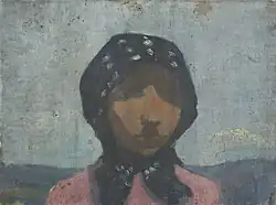 Studie einer Bäuerin im schwarzen, gepunkteten Tuch, 1913