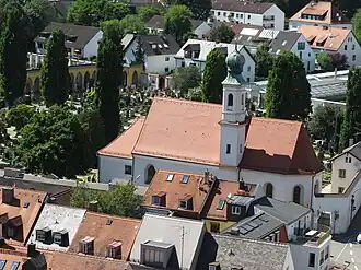 Gottesackerkirche St. Maria vom Turm der Stadtpfarrkirche St. Georg gesehen
