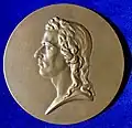 Friedrich Schiller, deutscher Arzt und Poet, Vorderseite der Medaille zum 100. Todestag 1905, nach der Dannecker'schen Büste von 1794.