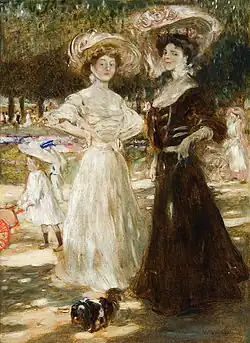 Damen im sommerlichen Park (um 1900) und Grisaille Kühner Vergleich