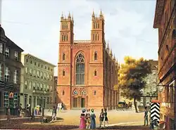 Friedrichswerdersche Kirche in Berlin, 1839, Porzellanplatte 15,5 × 11,5&nbsp;cm, Kunstgewerbemuseum Berlin, SMPK, Inv.Nr. 11,25