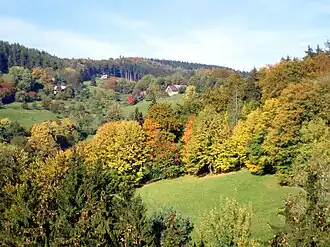 Blick von der Burgruine Friedstein zur Kopanina