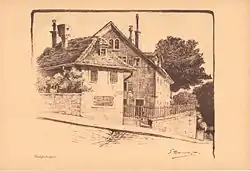 Das «Künstlergütli» mit dem ehemaligen Wohnhaus als «Wirtschaft zum Künstlergütli», erstes «Kunsthaus» von Zürich, aus Malerische Winkel, Zürich 1905