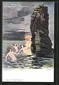 Die „Schildwache“ in Versuchung; deutschnationale Postkarte vor dem Ersten Weltkrieg von Fritz Hass