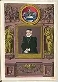 Stammwappen und Porträt der Elisabeth Nothafft von Weissenstein (* 1560; † 1582), Ehefrau Hans Fuggers (* 1531; † 1598), aus Fuggerorum et Fuggerarum imagines
