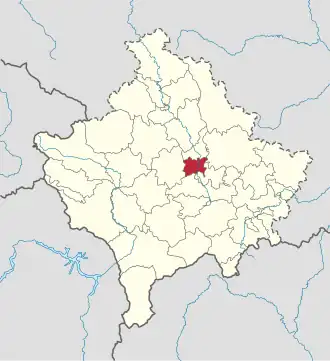 Lage der Gemeinde Fushë Kosova im Kosovo (anklickbare Karte)