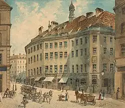 Tusche-Aquarell, auf dem man das Ruffini-Haus kurz nach der Erbauung sieht