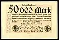 50.000 Mark 9. August 1923 (Wert ca. 5 Pfennig von 1914)