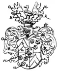 Das im Reichsadelsbrief gebesserte Wappen der verbürgerlichten Linie ohne Tingierung