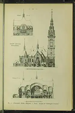 Schnitt c–d Ansicht nach dem Priessnitztal Schnitt f–e