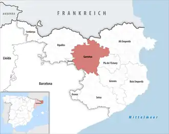 Die Lage der Comarca Garrotxa in der Provinz Girona