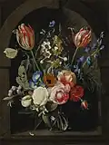 Glasvase mit Blumen in einer Nische und ein Schmetterling, 1664, sign. & dat., 53,8 × 40,3 cm, Privatsammlung (?)