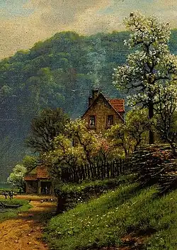 Ortseingang Saarhölzbach (1925, Öl auf Leinwand)