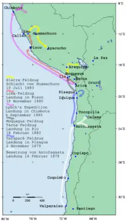 Landungen und Feldzüge im Salpeterkrieg, es sind die nationale Grenzen im Jahr 2007 gezeichnet