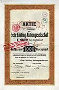 Aktie über 1000 Mark der Gebr. Körting AG vom 21.&nbsp;September 1903