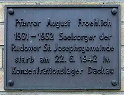 Gedenktafel in Berlin-Alt-Rudow, St. Joseph-Kirche