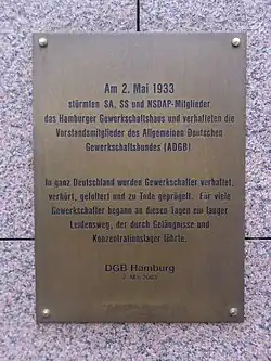 Gedenktafel zum 2. Mai 1933