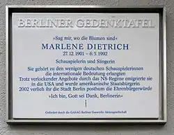 Berliner Gedenktafel für Marlene Dietrich, Leberstraße 65