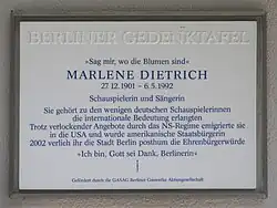 Berliner Gedenktafel für Marlene Dietrich