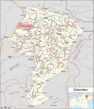 Lage der Geislergruppe in den Dolomiten