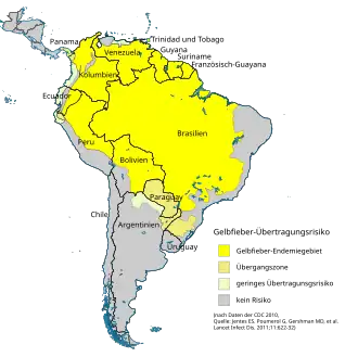 Verbreitung des Gelbfiebers in Südamerika