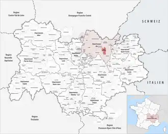 Lage der CC du Plateau d’Hauteville im Département Ain
