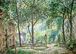 Wohnhaus und Pavillon in Gerhards Garten (Aquarell, um 1850)