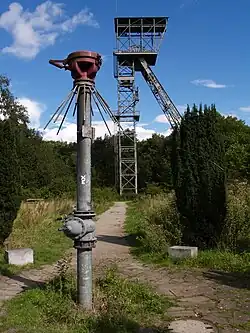 Standorte von Schacht 2 und 1 mit Schachtgerüst von Schacht 1