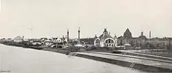 Pempelforter Rheinufer im Bereich der Golzheimer Insel während der Internationalen Kunstausstellung und großen Gartenbau-Ausstellung 1904