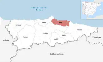 Die Lage der Comarca Gijón in der autonomen&nbsp;Gemeinschaft&nbsp;Asturien
