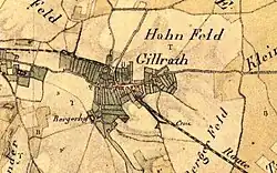 Gillrath im Jahre 1800 auf einer Karte von Jean Joseph Tranchot (die Burg links am Bildrand)