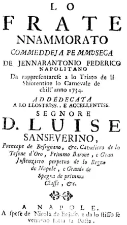 Giovanni Battista Pergolesi – Lo frate ’nnamorato – Titelseite des Librettos – Neapel 1734