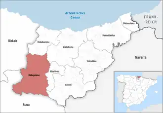 Die Lage der Comarca Debagoiena in der Provinz Gipuzkoa