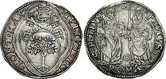 Giulio mit St. Peter mit Schlüssel und Evangelium und St. Paul mit Schwert und Evangelium (16. Jhd.)